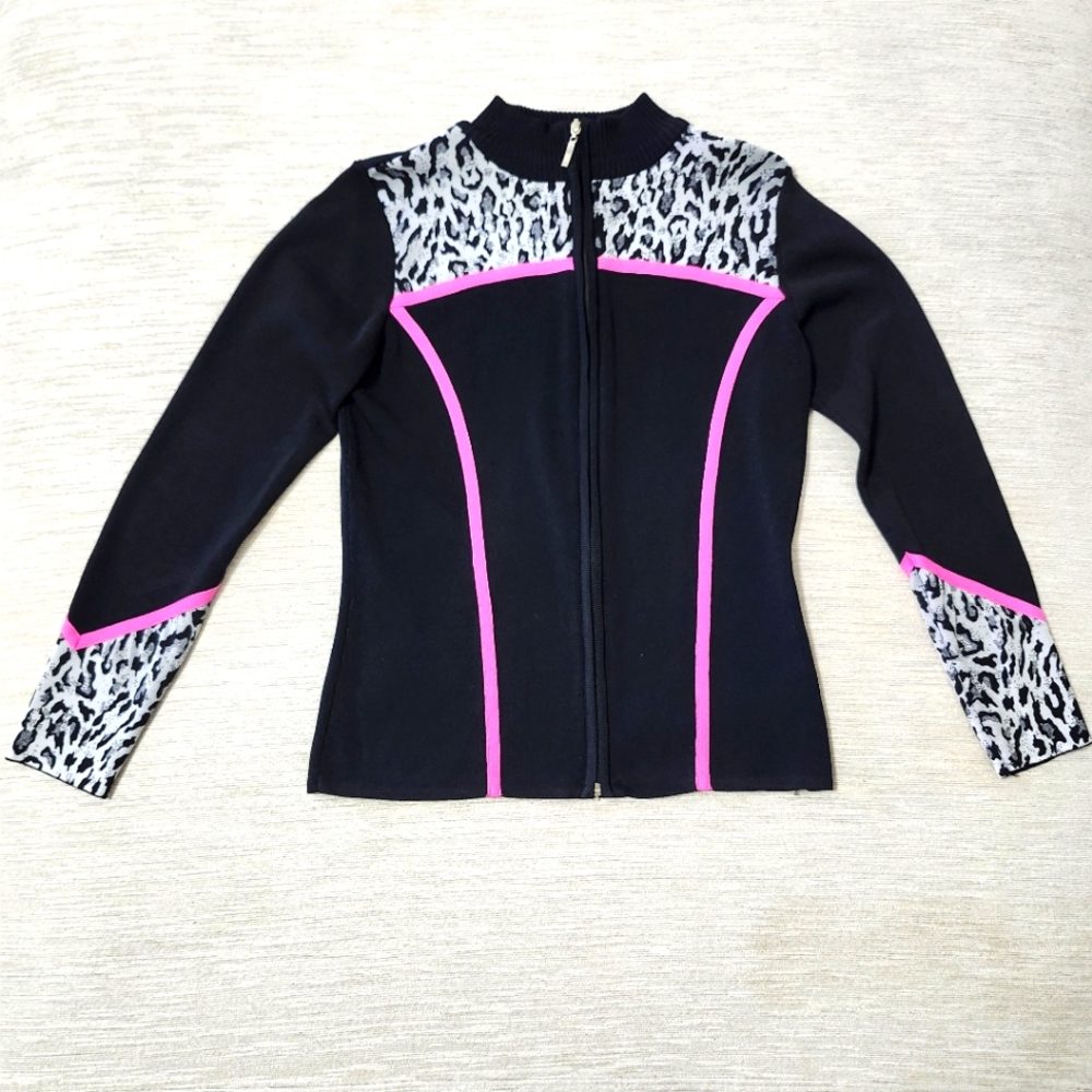 Attitude Athletic Activewear Stretch Knit Black Pink Long SL Zip Up Jacket S LG